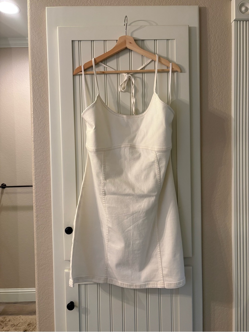 aerie Cream Spaghetti-Strap Mini Dress with Tie Back